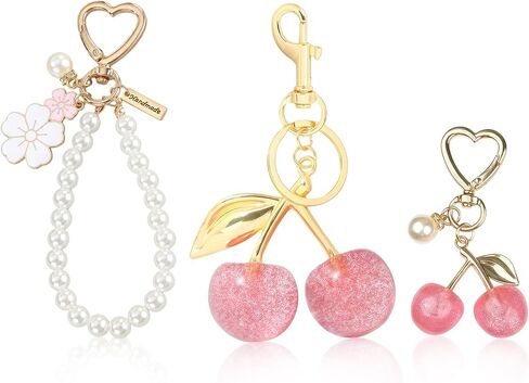 3 PCS Bag Charms Pearl Cherry Keychains Purse Charm for Handbags Keychain Accessories for Women in Saudi Arabia
