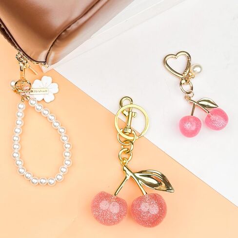 3 PCS Bag Charms Pearl Cherry Keychains Purse Charm for Handbags Keychain Accessories for Women in Saudi Arabia