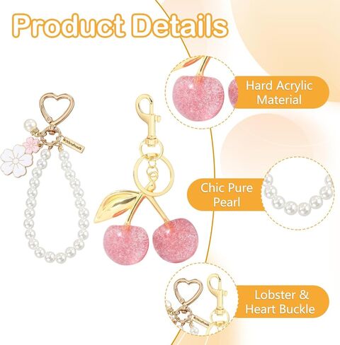 3 PCS Bag Charms Pearl Cherry Keychains Purse Charm for Handbags Keychain Accessories for Women in Saudi Arabia
