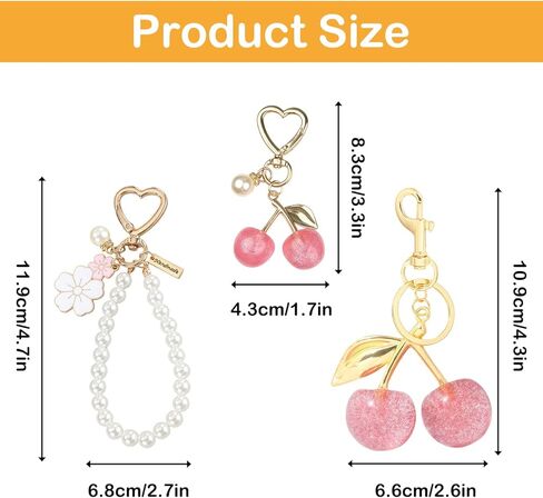 3 PCS Bag Charms Pearl Cherry Keychains Purse Charm for Handbags Keychain Accessories for Women in Saudi Arabia