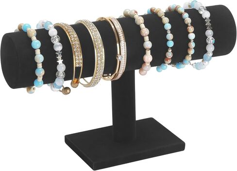 T-Bar Bracelet Holder Display Stand, Velvet Jewelry Bangle Organizer Storage Rack, Home Store Showing Stand for Bracelets Necklaces Pendants Watches Hair Ties Hair Bands (Black Velvet) in Saudi Arabia