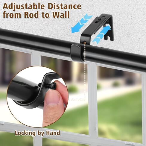 Heavy Duty Curtain Rod Bracket, Adjustable Curtain Rod Holders with Curtain Hooks Set of 2 Black Iron Wall Mount for Single 1 Inch Rods Window Treatment Hardware Kit, Screws, Anchors in Saudi Arabia