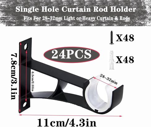 24 Pack Curtain Rod Bracket, Heavy Duty Holders, Black Rod Hooks for Wall, Support Brackets for 1 Inch Drape Poles in Saudi Arabia