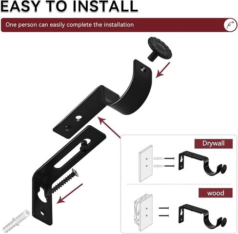 1-Pack Heavy Duty Curtain Rod Bracket, Adjustable 1 Inch Curtain Rod Bracket for Wall, Maximum Loading 35 Pounds for Living Room Bedroom in Saudi Arabia