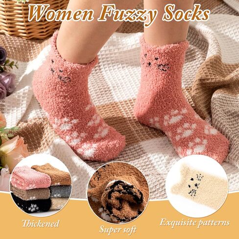 Geyoga 6 Pcs Women Fuzzy Cat Socks for Women Valentine's Day Cute Funny Cozy Fluffy Soft Socks Slipper Gift for Teen Girls in Saudi Arabia