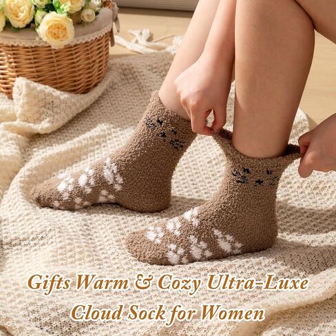 Geyoga 6 Pcs Women Fuzzy Cat Socks for Women Valentine's Day Cute Funny Cozy Fluffy Soft Socks Slipper Gift for Teen Girls in Saudi Arabia