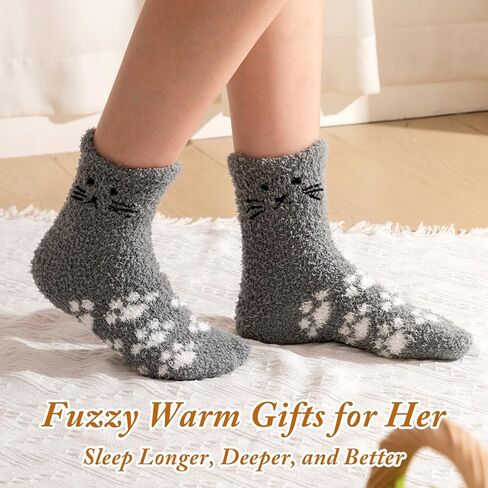 Geyoga 6 Pcs Women Fuzzy Cat Socks for Women Valentine's Day Cute Funny Cozy Fluffy Soft Socks Slipper Gift for Teen Girls in Saudi Arabia
