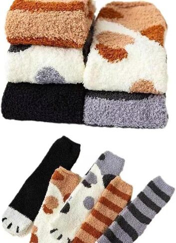 Plush Fuzzy Socks,6 Pairs Thick Warm Slipper Socks,Comfortable Home Sleeping Socks For Cold Days,Made Of Soft Fuzzy Material in Saudi Arabia