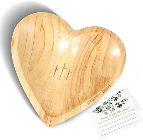 Heart Prayer Bowl Wooden Handcrafted Prayer Dough Bowl with Cards Christian Gifts Love Shaped Decor Bowl for Women Religious Christmas Easter Thanksgiving Day in Saudi Arabia