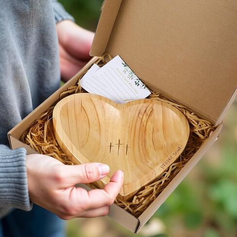 Heart Prayer Bowl Wooden Handcrafted Prayer Dough Bowl with Cards Christian Gifts Love Shaped Decor Bowl for Women Religious Christmas Easter Thanksgiving Day in Saudi Arabia