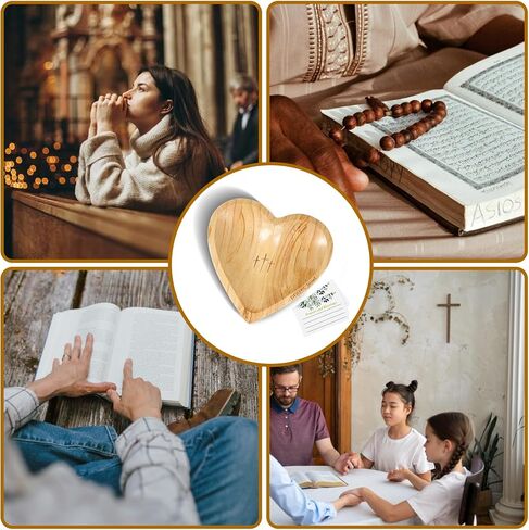 Heart Prayer Bowl Wooden Handcrafted Prayer Dough Bowl with Cards Christian Gifts Love Shaped Decor Bowl for Women Religious Christmas Easter Thanksgiving Day in Saudi Arabia