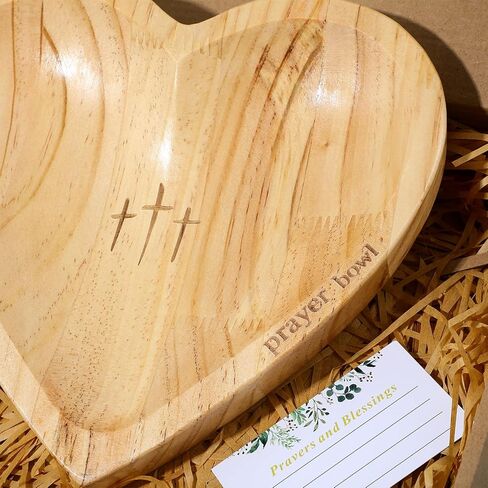 Heart Prayer Bowl Wooden Handcrafted Prayer Dough Bowl with Cards Christian Gifts Love Shaped Decor Bowl for Women Religious Christmas Easter Thanksgiving Day in Saudi Arabia