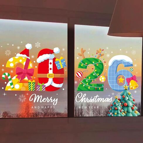 ملصقات نافذة عيد الميلاد، 7 أوراق مقاومة للماء لديكور عيد الميلاد، ملصقات نافذة ندفة الثلج للملصقات للزجاج، ملصقات زينة عيد الميلاد البلاستيكية لإكسسوارات زينة حفلات العطلات in Kuwait