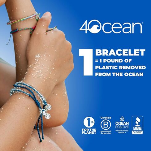 سوار 4ocean Ghost Net - يزيل رطلًا واحدًا من بلاستيك المحيط - مصنوع يدويًا، قابل للتعديل، للجنسين - مصنوع من شباك صيد الأشباح المعاد تدويرها - يدعم الحياة البحرية والحفاظ على المحيطات in Kuwait
