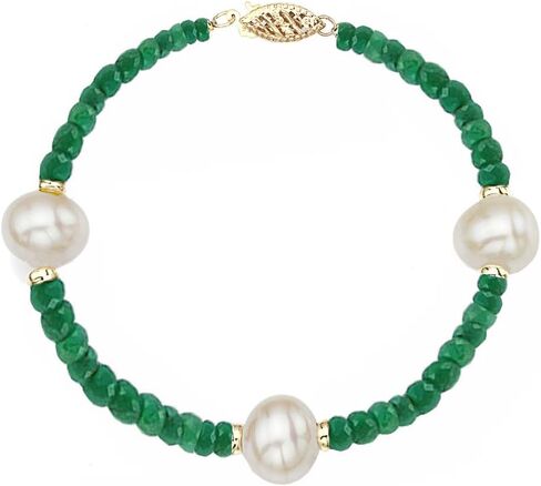 14k Yellow Gold 9-9.5mm White Freshwater Cultured Pearl and 4mm Gemstones Bracelet, 7.25" in Saudi Arabia