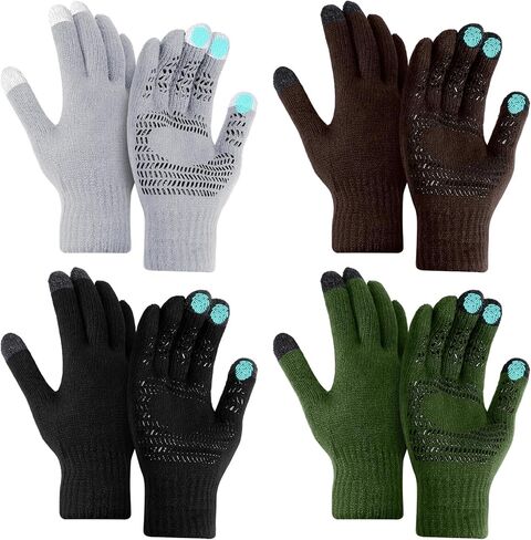4 Pairs Winter Touch Screen Gloves for Men Warm Thermal Stretch Gripper Knit Mittens for Adult Cold Weather Outdoor in Saudi Arabia