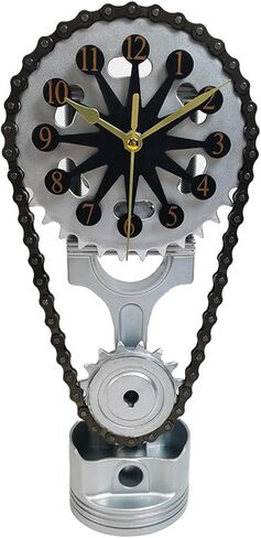Vintage Gear Clock Rotating Gear - Steampunk Industrial Desktop Decor with Silent Timing Chain, Retro Design for Home Office & Man Gifts (Black) in Saudi Arabia