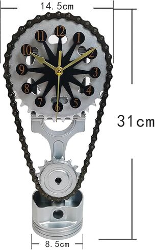 Vintage Gear Clock Rotating Gear - Steampunk Industrial Desktop Decor with Silent Timing Chain, Retro Design for Home Office & Man Gifts (Black) in Saudi Arabia