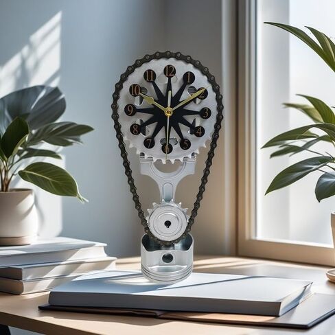 Vintage Gear Clock Rotating Gear - Steampunk Industrial Desktop Decor with Silent Timing Chain, Retro Design for Home Office & Man Gifts (Black) in Saudi Arabia