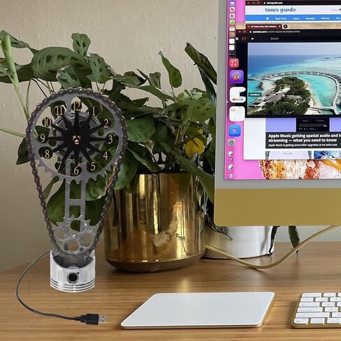 Vintage Gear Clock Rotating Gear - Steampunk Industrial Desktop Decor with Silent Timing Chain, Retro Design for Home Office & Man Gifts (Black) in Saudi Arabia