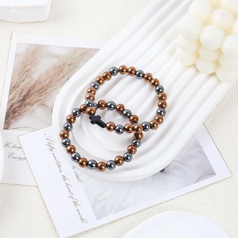 2PCS Copper Bracelets for Women Men 99.9% Pure Copper Jewelry and Cross Charm Bracelet Hematite Beaded Bracelet with Healing Crystals Christian Christmas Birthday Gifts for Friends Couples Family in Saudi Arabia