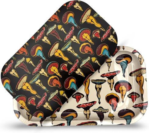 ZZZ's Rolling Tray with Magnetic Cover, Thick & Durable Metal, Spill Proof Cover, Decorative Tray, Perfect for Home & On-The-Go, 7"x 11" (Shroom Booties) in Saudi Arabia