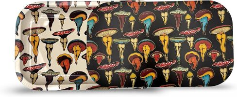ZZZ's Rolling Tray with Magnetic Cover, Thick & Durable Metal, Spill Proof Cover, Decorative Tray, Perfect for Home & On-The-Go, 7"x 11" (Shroom Booties) in Saudi Arabia