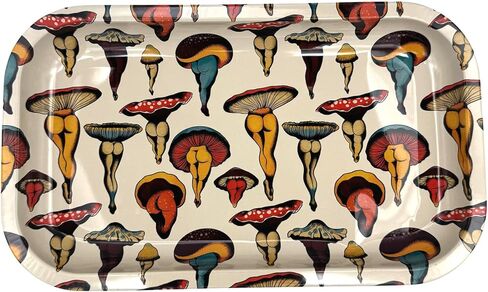 ZZZ's Rolling Tray with Magnetic Cover, Thick & Durable Metal, Spill Proof Cover, Decorative Tray, Perfect for Home & On-The-Go, 7"x 11" (Shroom Booties) in Saudi Arabia