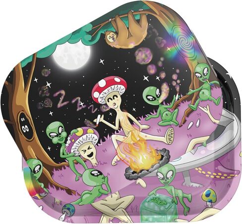 ZZZ's Rolling Tray with Magnetic Cover, Thick & Durable Metal, Spill Proof Cover, Decorative Tray, Perfect for Home & On-The-Go, 7"x 11" (Shroom Booties) in Kuwait