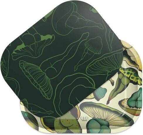 ZZZ's Rolling Tray with Magnetic Cover, Thick & Durable Metal, Spill Proof Cover, Decorative Tray, Perfect for Home & On-The-Go, 7"x 11" (Shroom Booties) in Saudi Arabia