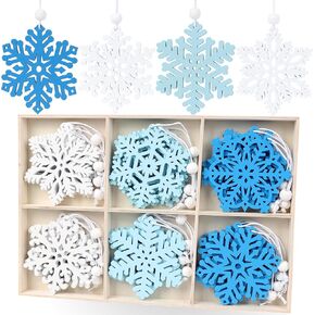 24 Pieces White Snowflakes Ornaments 3inch Wooden Christmas Tree Ornament for Home Winter Wonderland DIY Craft New Year Xmas Decoration in Saudi Arabia