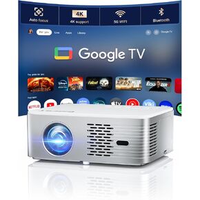 دعم جهاز العرض 4K مع 5G WiFi Bluetooth، CIBEST Android TV 10 Native 1080P محرك بصري كامل الغلق، جهاز عرض خارجي للأفلام المنزلية مع Netflix/Prime Video مدمج، تركيز تلقائي، تطبيقات، صوت ستيريو in Kuwait