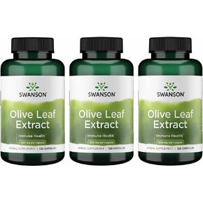 Swanson Olive Leaf Extract Capsules with 20% Oleuropein - (120 Capsules, 500mg Each) 3 Pack in Kuwait