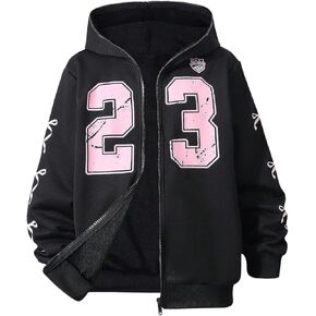 Girl's Number Hoodie Y2k Bow Graphic Zip Up Long Sleeve Casual Hooded Sweatshirt Jacket in Saudi Arabia