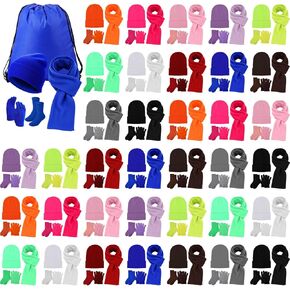 180 Pcs/36 Set Kids Winter Hats Gloves Scarf Socks with Bags Unisex Knit Beanie and Gloves Bulk Homeless Winter Gift Multicolor in Saudi Arabia