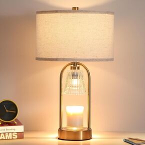 Big Candle Warmer Lamp with Timer, Wax Melt Warmer with Beige Fabric Shade Lamp, Table lamp for Birthday Gifts Mom Women, Living Room, Bedroom,Housewarming Gifts, Include 3 Bulb Dimmable in Saudi Arabia