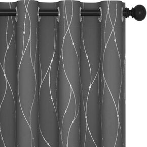 Deconovo Blackout Curtains, Grey Curtain, Thermal Insulated Soundproof Curtain Drapes, Wave Dot Foil Print, 52 x 84 Inch, 2 Panels, Machine‑Washable Privacy Window Drape for Bedroom Living Room Office in Kuwait