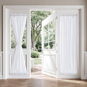 MIULEE Non-See-Through French Door Curtains for Door Window, Privacy Light Filtering Sheer Curtains for Decoration, Window Drapes with Rod Pocket and Tie Back, White, 26 x 72 inches, 2 Panels in Saudi Arabia