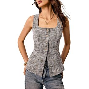 Floerns Women's Elegant Button Down Shirt Sleeveless Tweed Vest Business Casual Blouse Tops in Saudi Arabia
