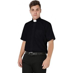 IvyRobes Men's Short Sleeves Tab Collar Clergy Shirt XXXXX-Large Black (Necksize 18.5") in Saudi Arabia