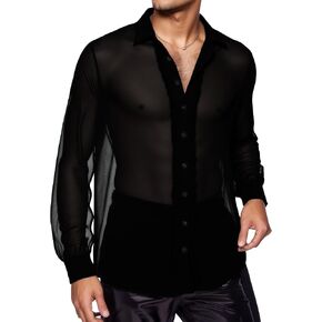 SEAUR Sheer Mesh Shirt for Men See Through Long Sleeve Button Down Nightclub Disco Party Rave Tops in Saudi Arabia