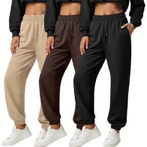 3 Pack Women's Joggers Sweatpants with Pockets, Elastic High Waisted Drawstring Baggy Lounge Trousers Yoga Workout in Kuwait