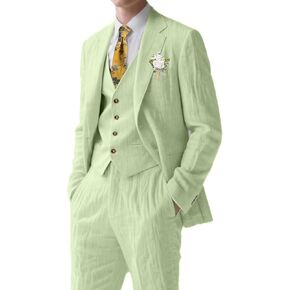 Linen Mens Suit 3 Piece Slim Fit Lightweight Linen Suits Sets Blazer Jackets Vest Pants Summer Casual Travel Tuxedo for Men in Saudi Arabia