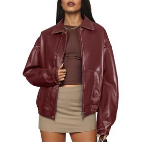 EVALESS Leather Jacket Women Faux Motorcycle Coats Fashion Oversized Bomber Zip Up Jackets Trendy Fall Winter Outfits 2025 in Saudi Arabia