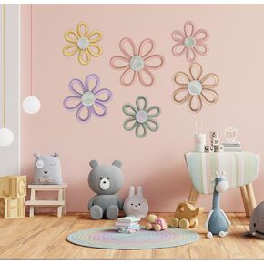 JAVEOLA 6 قطع 3 أحجام مجموعة ديكور حائط بوهيمي، تعليق على الحائط على شكل زهرة منسوجة، معلقات على شكل ديزي لطيفة لغرفة النوم للفتيات والأطفال وغرف حضانة الأطفال، تعليق منزلي حديث، أقواس حائط بوهو. in Kuwait