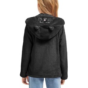 Girls Fleece Jacket Cute Cat Embroidered Coat With Ears Autumn Winter Warmth Hooded Outerwear 5-12 Years in Saudi Arabia