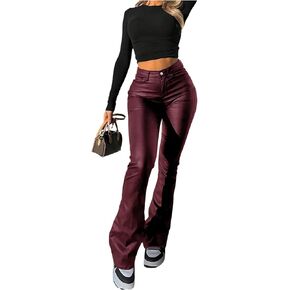 Floerns Women's Faux Leather Flare Leggings High Waisted Party Bell Bottom Pants Clubwear in Kuwait