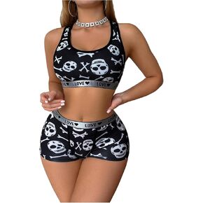 WDIRARA Women's Skull Print 2 Piece Lingerie Sets Bra and Boyshorts Underwear in Saudi Arabia
