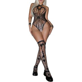 مجموعة الملابس الداخلية النسائية SweatyRocks المكونة من قطعتين من Goth Spiderweb مجوفة من Babydolls ومجموعة جوارب ملابس نوم in Saudi Arabia