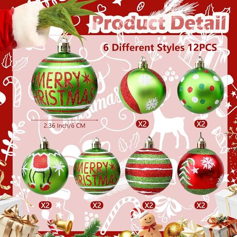 12 Pieces 2.4 Inch Christmas Ball Ornaments, Glittering Plastic Hanging Decorations for Xmas Tree Decoration Pendants in Saudi Arabia